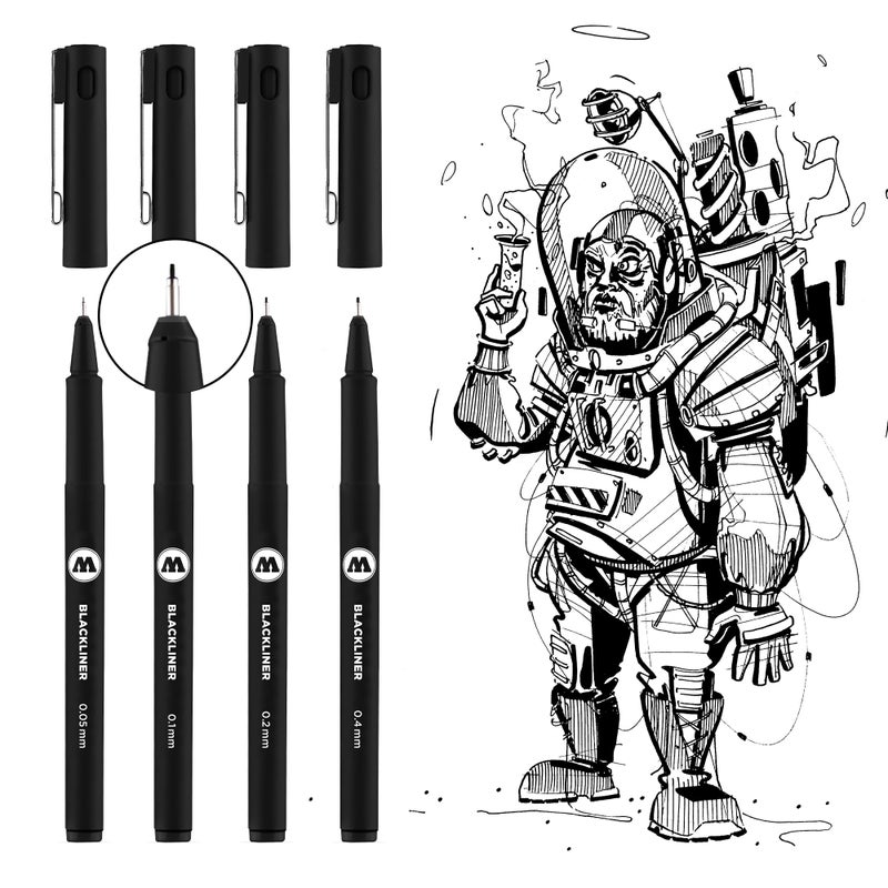 MOLOTOW Blackliner 4-Pen Set 2 - .3mm, 5mm, 7mm, 1mm Tips, 1 Set Each (200.487) - Image 3
